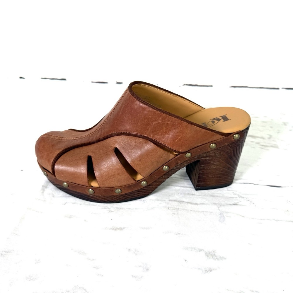 Korks Clogs Women's 6M Brown Platform Leather Studded Slip On Comfort Shoes